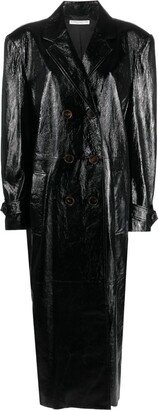 Leather Double-Breasted Coat-AA