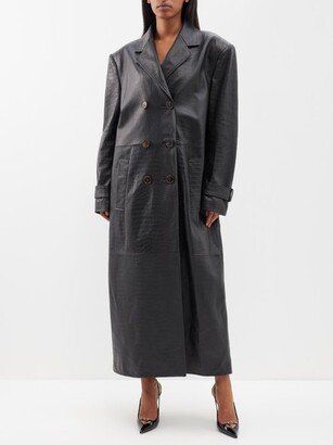 Oversized Crocodile-embossed Leather Coat