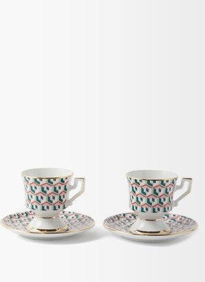 Set Of Two Cubi-print Porcelain Espresso Cups