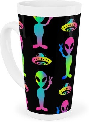 Mugs: 90'S Rainbow Aliens And Ufos - Multi On Black Tall Latte Mug, 17Oz, Black