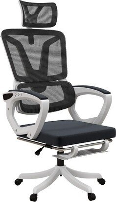 Reclining Office Chair with Adjustable Headrest, Lumbar Support, High Back, Footrest, Comfy Computer Chair, Black