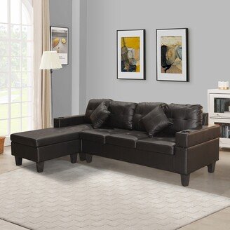 TOSWIN PU Sectional Sofa Set with L Shape Chaise Lounge, Cup Holder and Left or Right Hand Chaise Modern 3 Seat for Living Room