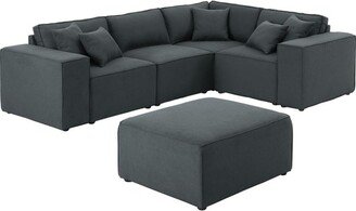 Copper Grove Ede Dark Grey Linen Modular Sectional Sofa with Ottoman