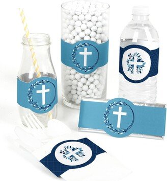 Big Dot Of Happiness Blue Elegant Cross - Boy Religious Party Diy Wrapper Favors & Decorations 15 Ct