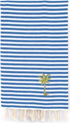 100% Turkish Cotton Fun In The Sun - Breezy Palm Tree Pestemal Beach Towel - Ocean Blue