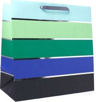 Square Simple Striped Gift Bag with Foil Green/Blue/Black - Spritz™