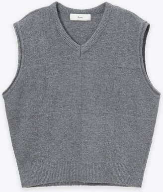 Dunst Unisex Divide V-neck Wool Vest Grey knitted vest - Unisex divide v-neck wool vest