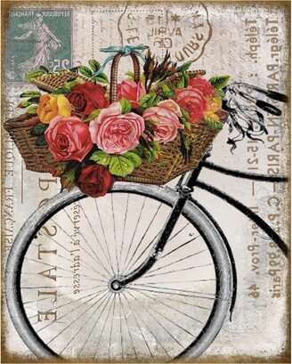 French Bike Postcard Sign, Floral Bicycle Wreath Attachment, French Country Metal Shabby Chic Paris Wheel