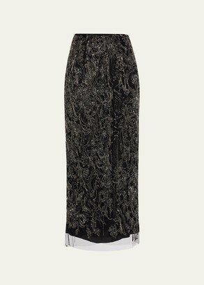 Beaded Slit-Hem Midi Pencil Skirt-AA