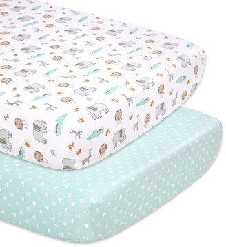 The Safari Crib Sheets, Pack of 2 - White, Gray, Mint