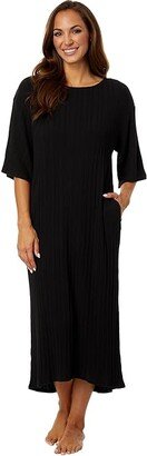 Pima Cotton Rib Robin Caftan (Black) Women's Pajama