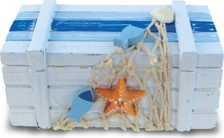 Light Blue Stripes Wooden Jewelry Box with Starfish - 5’Lx2.5’Wx2.25’H