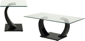 Augie Modern Tempered Glass Top 2-Piece Coffee and End Tables Set for Living Room