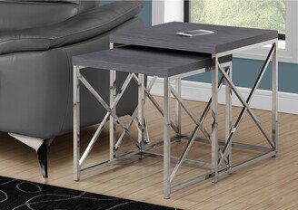 Monarch Specialties Monarch 3226 Two Piece Grey With Chrome Metal Nesting Table Set