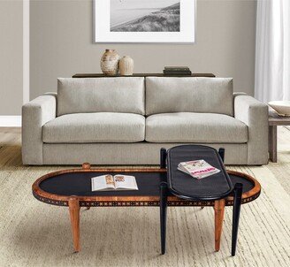 IGEMAN 50, 39 Inch 2 Piece Oval Acacia Wood and Metal Nesting Coffee Table Set