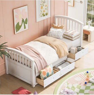 Twin Size Wood Platform Storage Bed with 6 Drawers White