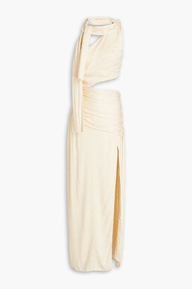 Fynlee one-shoulder ruched crinkled silk gown