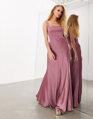 Bridesmaid satin square neck maxi dress in orchid