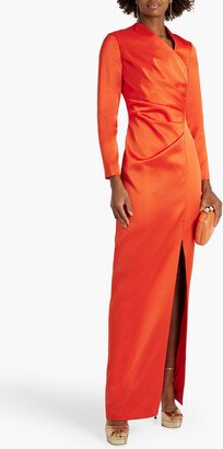 Wrap-effect gathered satin-crepe gown