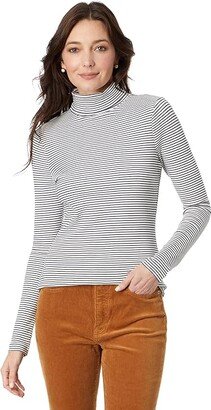 Striped Ribbed Turtleneck (Stripe/Marshmallow) Women's Clothing