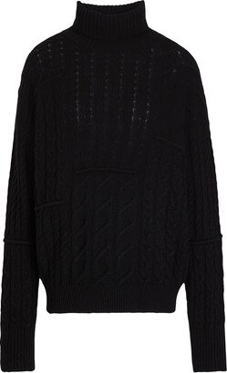 Cable Knit Roll-neck Turtleneck Black