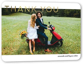 Wedding Thank You Cards: Flourishing Thanks Thank You Card, White, Gold Foil, 5X7, Pearl Shimmer Cardstock, Rounded