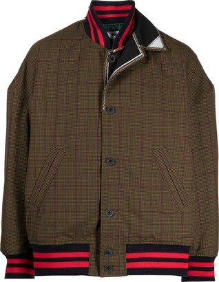 Plaid-Check Layered Bomber Jacket