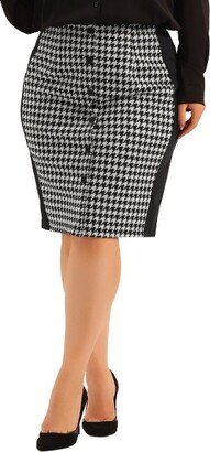 Agnes Orinda Agne Orinda Women' Plu Size Work Houndtooth Pattern Slim Knee Pencil Skirt Black 3X