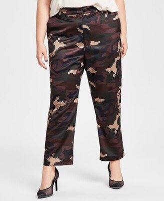 Plus Size Satin Camo-Print Cargo Pants, Created for Macy's