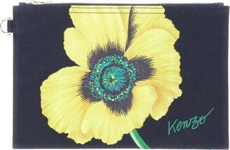 Poppy Floral Printed Zipped Large Clutch Bag