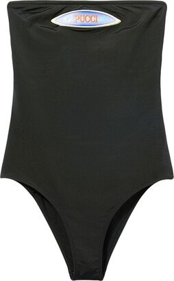 Logo-Patch Strapless Swimsuit