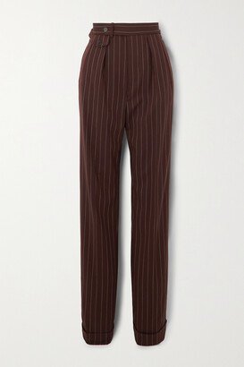 Graison Pleated Pinstriped Wool Straight-leg Pants - Brown