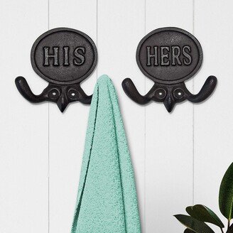 Set of 2 His and Hers Metal Towel Hooks