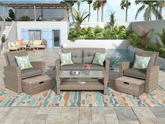 TOSWIN 4 Piece Outdoor Conversation Set All Weather Wicker Sectional Sofa, Patio Furniture Set