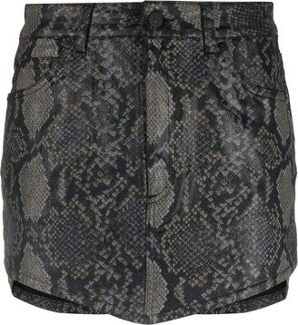 Snakeskin-Print Asymmetric Miniskirt