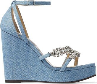 Bing 120mm denim wedge sandals