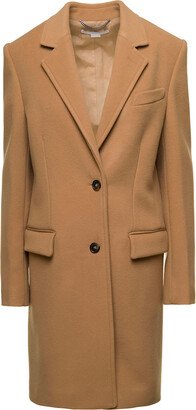 Sand-colored Structured Single-breasted Coat With Notched Revers In Wool Woman