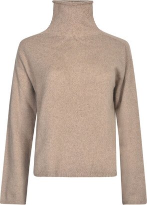 Rib Trim Plain Turtleneck Pullover