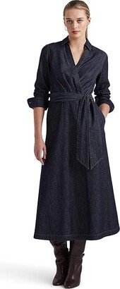 Denim Surplice Midi Dress (Dark Rinse Wash) Women's Dress