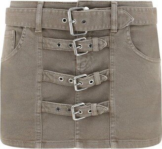 Buckle-Detailed Mini Denim Skirt