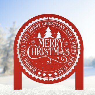 Outdoor Christmas Decorations, Festive Yard Stake, Metal Wishing You A Merry & Happy New Year Signage, Holiday Home Decor