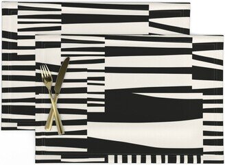 Monochrome Stripe Placemats | Set Of 2 - Twiggy Stripes in Black Cream By Mapmapart Bold 60S Pop Art Cloth Spoonflower