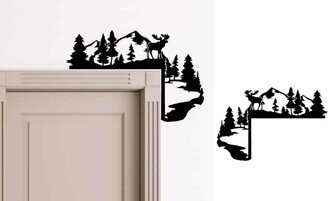 Moose On A Mountain With Forest Trees & Pond Scene Door Trim Corner, Home Decoration For All Year Round