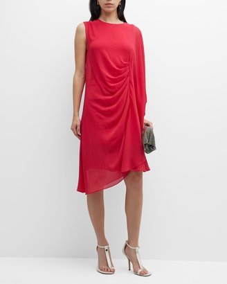 Sheila Asymmetric Cape-Sleeve Dress