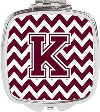 CJ1051-KSCM Letter K Chevron Maroon & White Compact Mirror, 3 x 0.3 x 2.75 in.