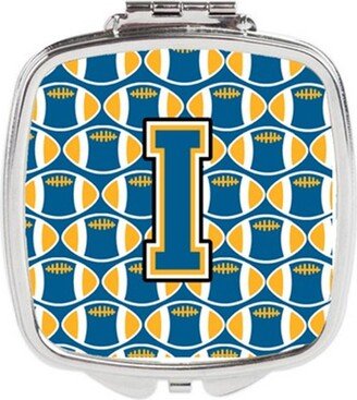 CJ1077-ISCM Letter I Football Blue & Gold Compact Mirror, 3 x 0.3 x 2.75 in.