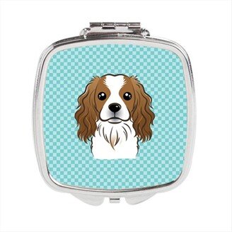 BB1162SCM Checkerboard Blue Cavalier Spaniel Compact Mirror, 2.75 x 3 x .3 In.