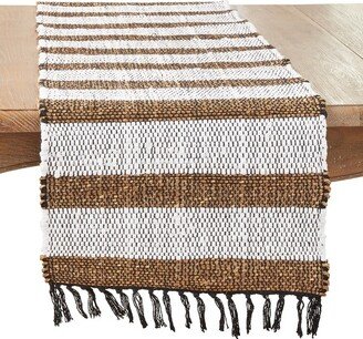 Saro Lifestyle Organic Elegance Striped Chindi Table Runner, 16x72, Beige