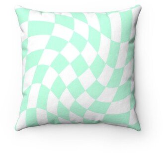 Checkered Pillowcase, Mint Green Check, Illusion Swirl, Pastel Pillow Cover, Geometric, Soft Aesthetic, Home Gift Y2K 90S Retro, Check Aqua