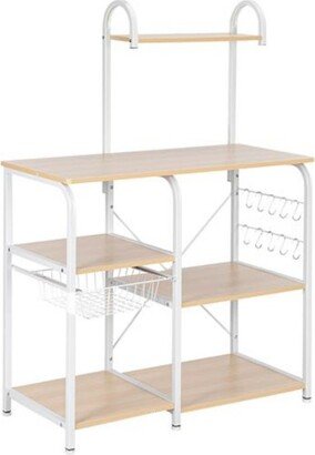 Light Beige Kitchen Bakers Rack Utility Storage Shelf 4-Tier Shelf for Spice Rack Organizer Workstation with 10 Hooks